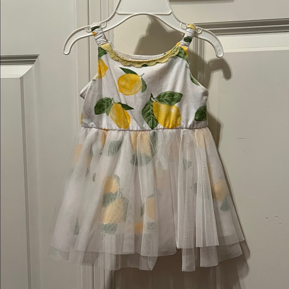 Catherine Malandrino Lemon Print Tulle Toddler Dress - Yellow & Green Size 3-6M